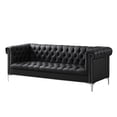 thumbnail image 3 of Oxford PU Leather Button Tufted with Silver Nailhead Trim Silver Metal Y-leg Sofa, Black, 3 of 5