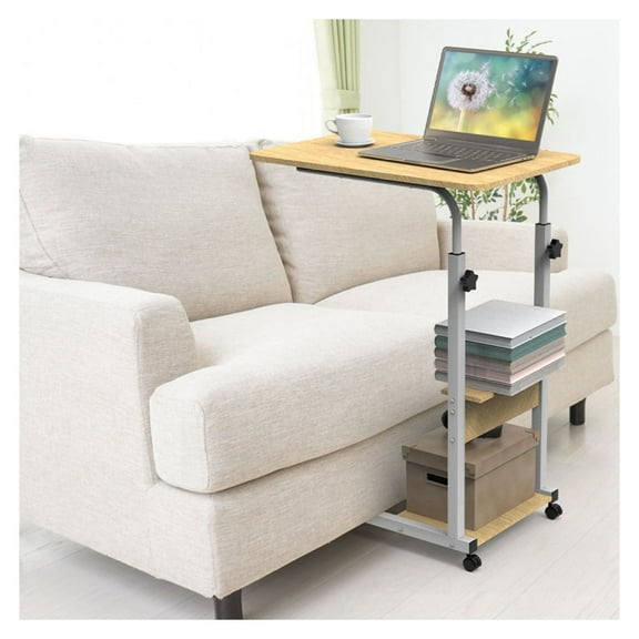 C Side Table 3-Tier Laptop Desk - Small Slim Rolling End Table for Couch, Bed, Sofa - Adjustable Height Snack Table for Living Room & Bedroom