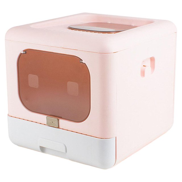 DOLITY Foldable Cat with Lid, Enclosed Cat Potty, Top Entry Anti-ing Cat Toilet Pink