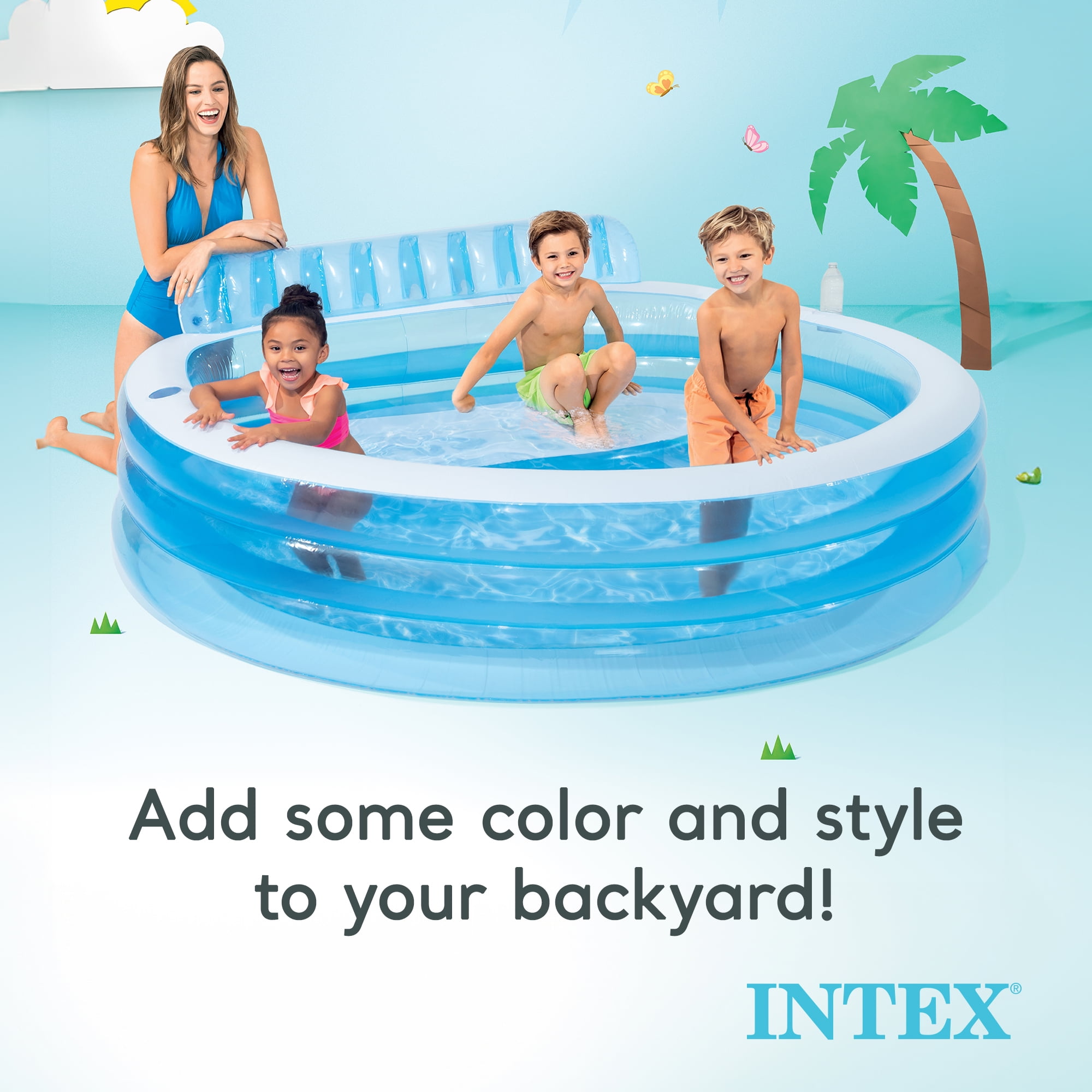 Intex, 2 x 57190EP, Swim Center Inflatable Family Lounge Swimming Pool with Bench 2 Pack, Blue