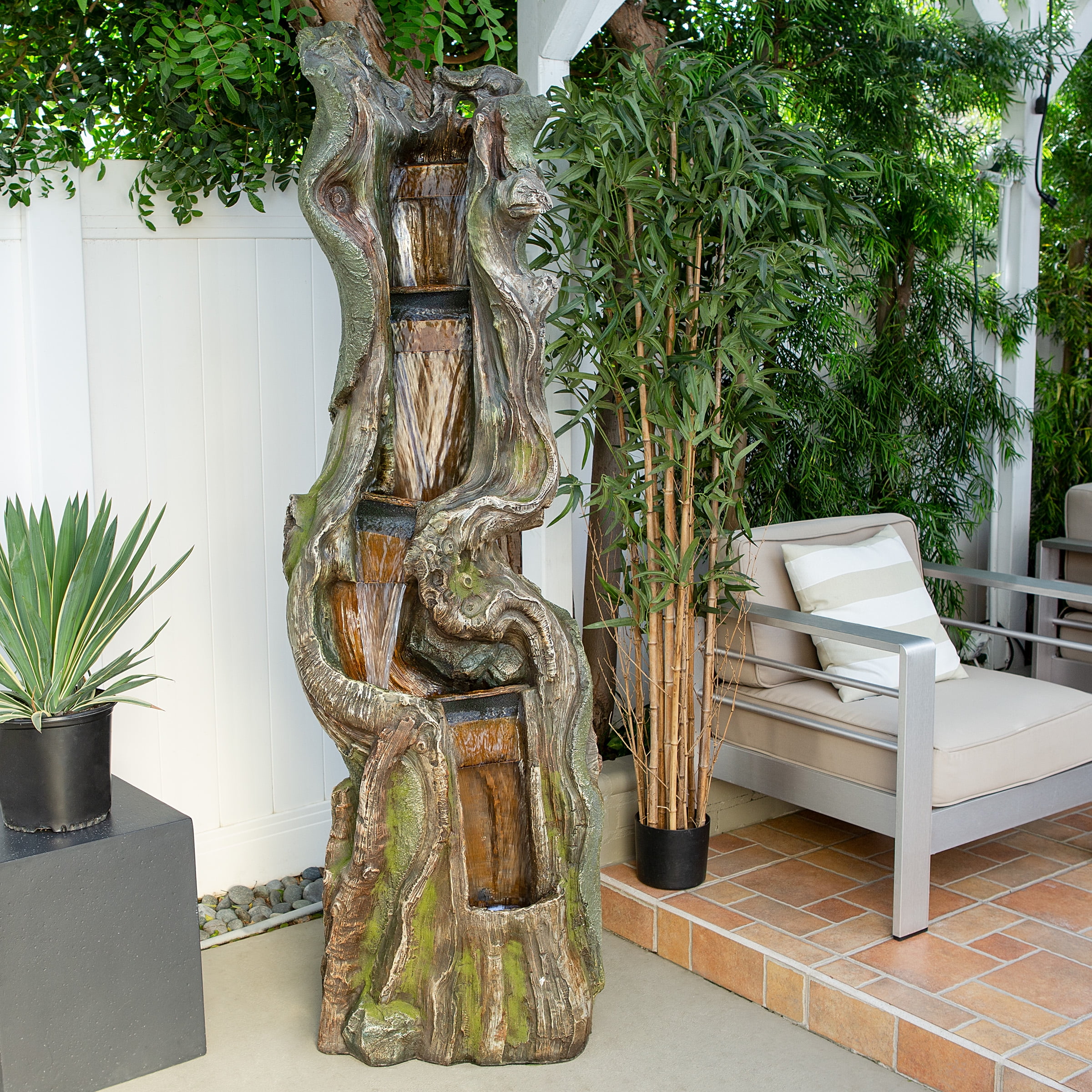 Alpine Corporation Tree Trunk Water Fountain with LED Lights