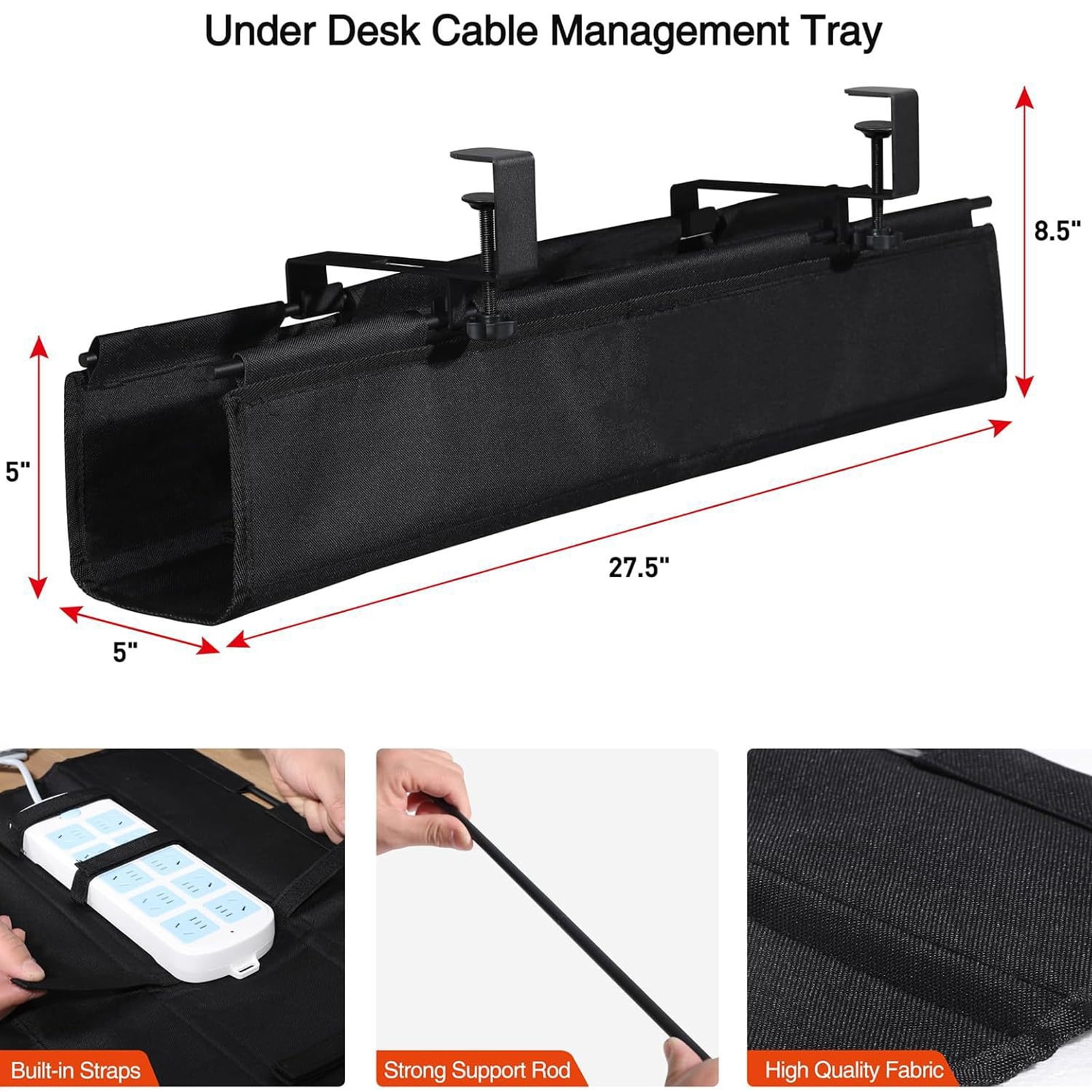 Under Desk Cable Management Box, Clamp-On Wire Organizer for Monitors PC Laptop Setup, Large Metal Cord Cover Box for Home Office