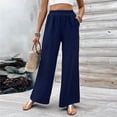 thumbnail image 2 of Enjoytime Womens Fall Pants Solid Color Elastic Waist Wide Leg Pants Office Business Casual Loose Work Trousers Navy XL, 2 of 8