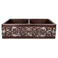 thumbnail image 3 of Premier Copper Products 33-inch Hammered Copper Kitchen Apron 50/50 Double Basin Sink w/ Scroll Design and Apron Front Nickel Background, 3 of 4