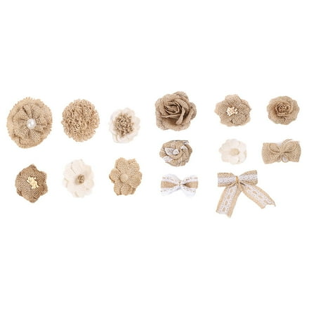 

HEMOTON 14pcs Linen Flowers Bowknot DIY Craft Decoration for Christmas Wedding Festival (Style A + Style F)