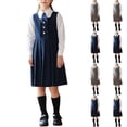 thumbnail image 1 of lcziwo Tenues de Robe Mignonnes pour Fille Chemises à Col à Revers à Manches Longues Robes de Combinaison Assorties et Cravate Ensembles 3 Pcs Uniforme de Rentrée Scolaire pour Enfants Bleu Marine, 1 of 7