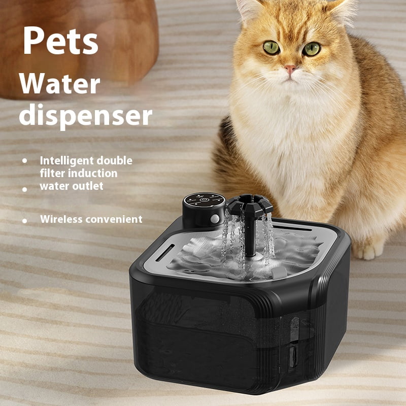 Cat Water Fountain, 95oz/2.8L Automatic Pet Fountain Dog Water Dispenser with 3 Replacement Filters, Dogs, Multiple Pets (Black transparent)