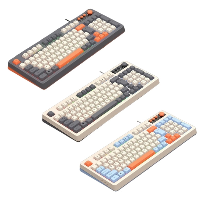 RGB Backlit Gaming Keyboard 98Keys, Ergonomic USB Wired Keyboard USB Cable for PC and IOS Wired Connection Keyboard