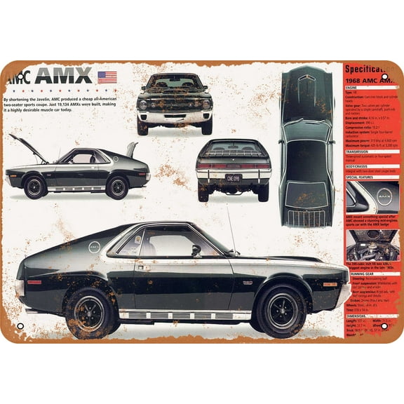 1968 AMC AMX Metal Sign - 7x10 inch - Vintage Look