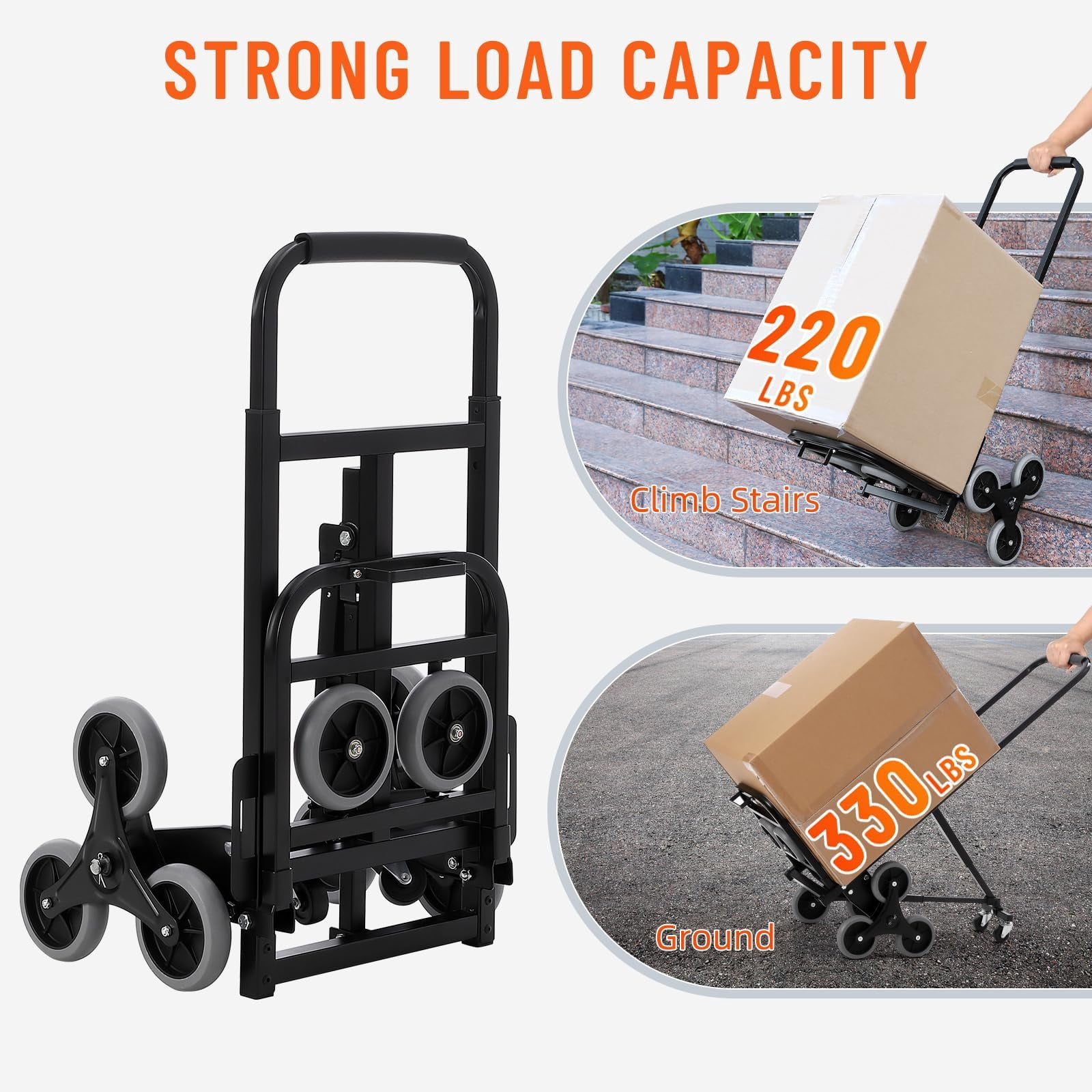 330 LBS Stair Climbing Dolly for Stairs, 10-Wheel Stair Climbing Cart, Folding Climber Hand Truck Dolly with Telescoping Handle for Moving, Office & Warehouse
