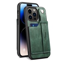 Elehold Luxury Leather Hand Strap Card Slot Case Compatible with iPhone 14 Pro Max 6.7 Inch with Camera Protection Card Slot Shockproof Kickstand Lanyard for iPhone 14 Pro Max 6.7 inch, Green