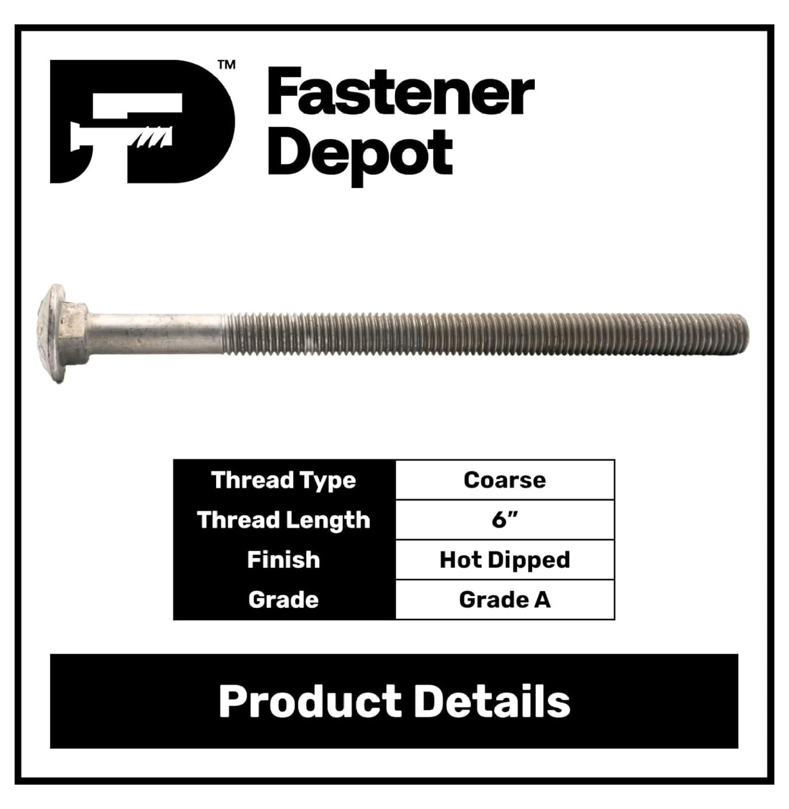 3/8"-16 x 12 (25 Pack) Hot Dipped Galvanized Carriage Bolt Grade 307A for Exterior Use by