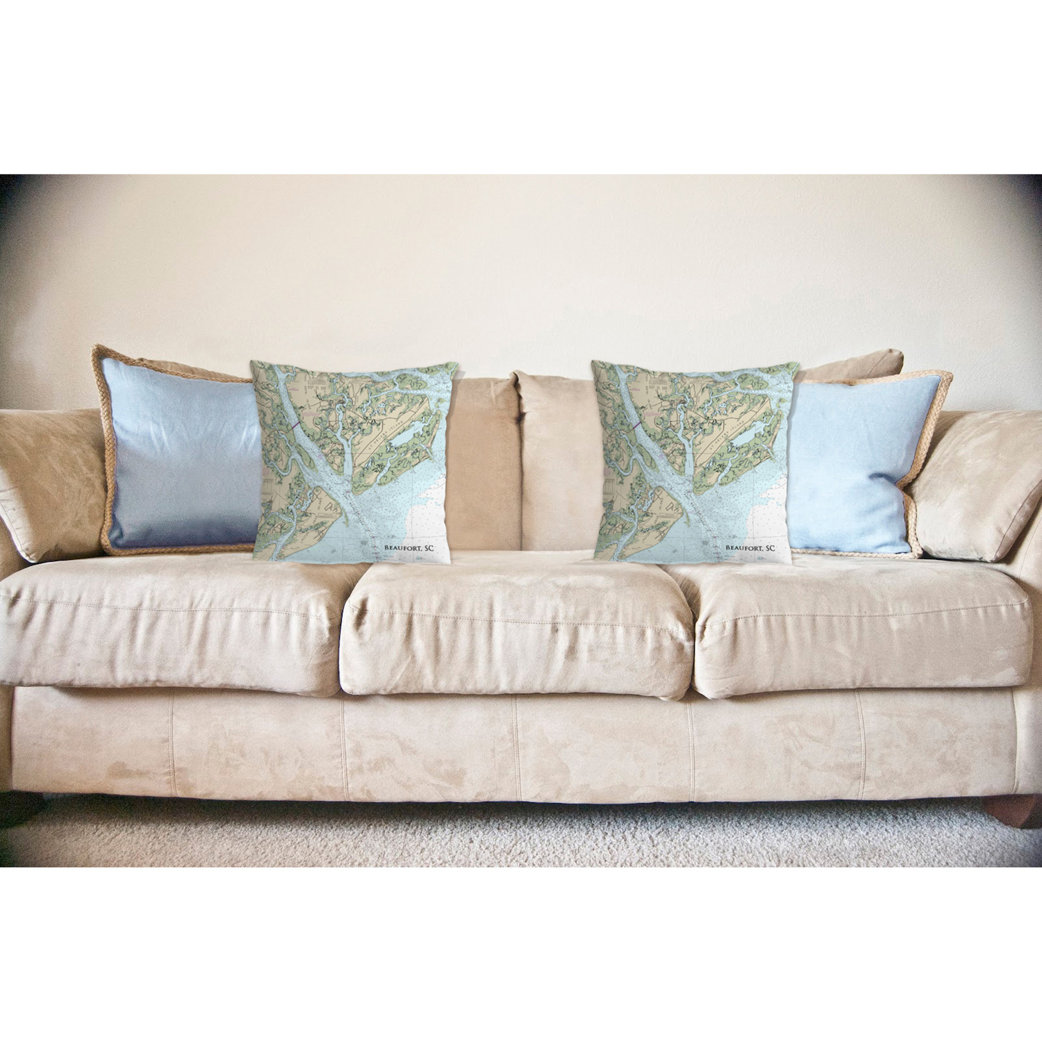 Betsy Drake KS11513ND 12 x 12 in. Beaufort, SC Nautical Map Non-Corded Indoor & Outdoor Pillow