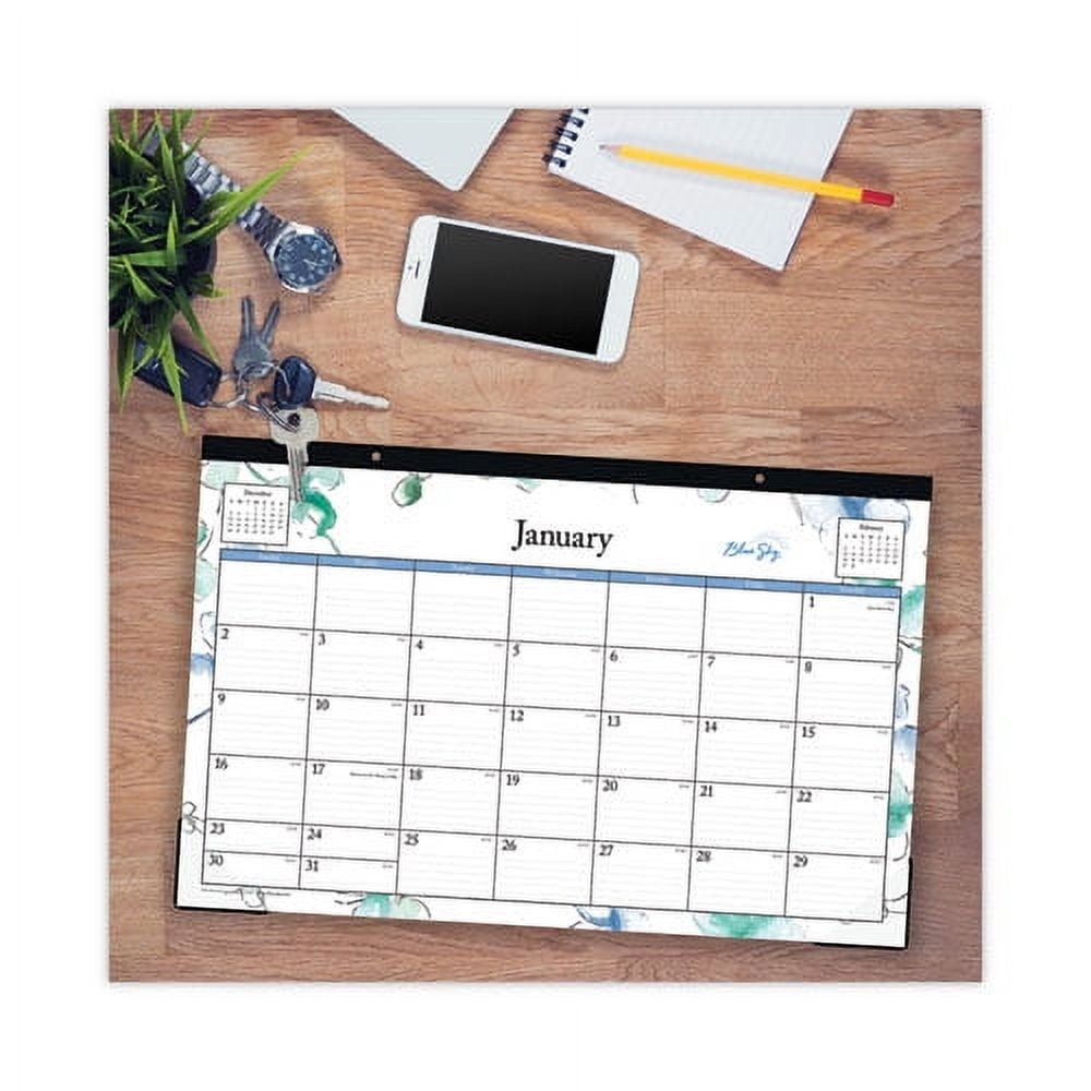 Lindley Desk Pad, Floral Artwork, 17 x 11, White/Blue/Green Sheets, Black Binding, Clear Corners, 12-Month (Jan to Dec): 2026 | Bundle of 2