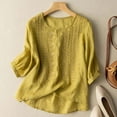 thumbnail image 2 of Entyinea Women Cotton Linen Embroidered Tops Loose Fit Tunic 3/4 Sleeve Summer Blouse Shirts Boho Peasant Trendy Clothes 2024 (Yellow,XXL), 2 of 4