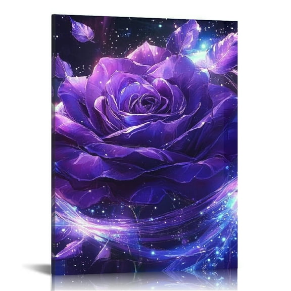 ZFLMY Purple Rose Purple Ribbon Canvas Print Wall Art Home Decor 12x16in
