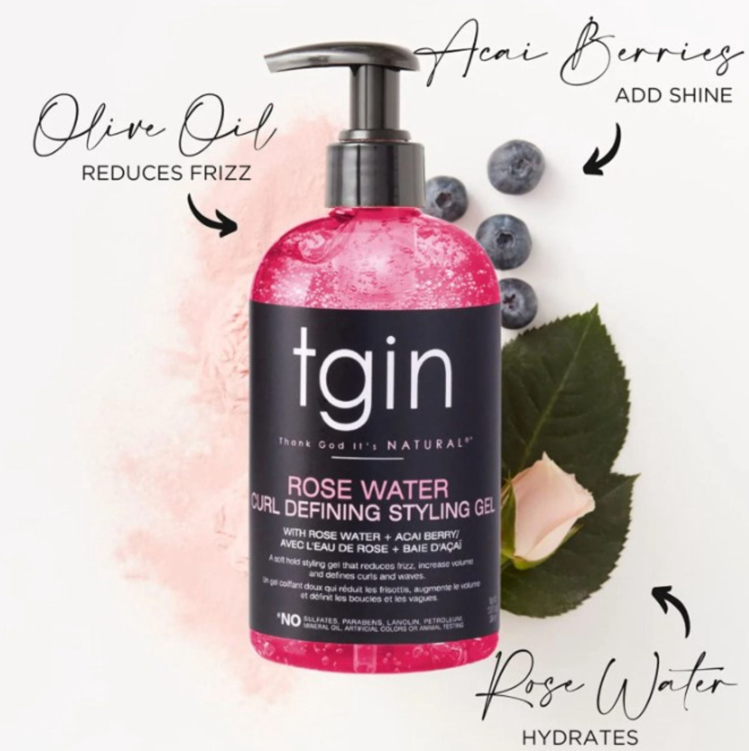 (6 pack) TGIN Rose Water Defining Styling Gel – Lightweight Hold Frizz Control