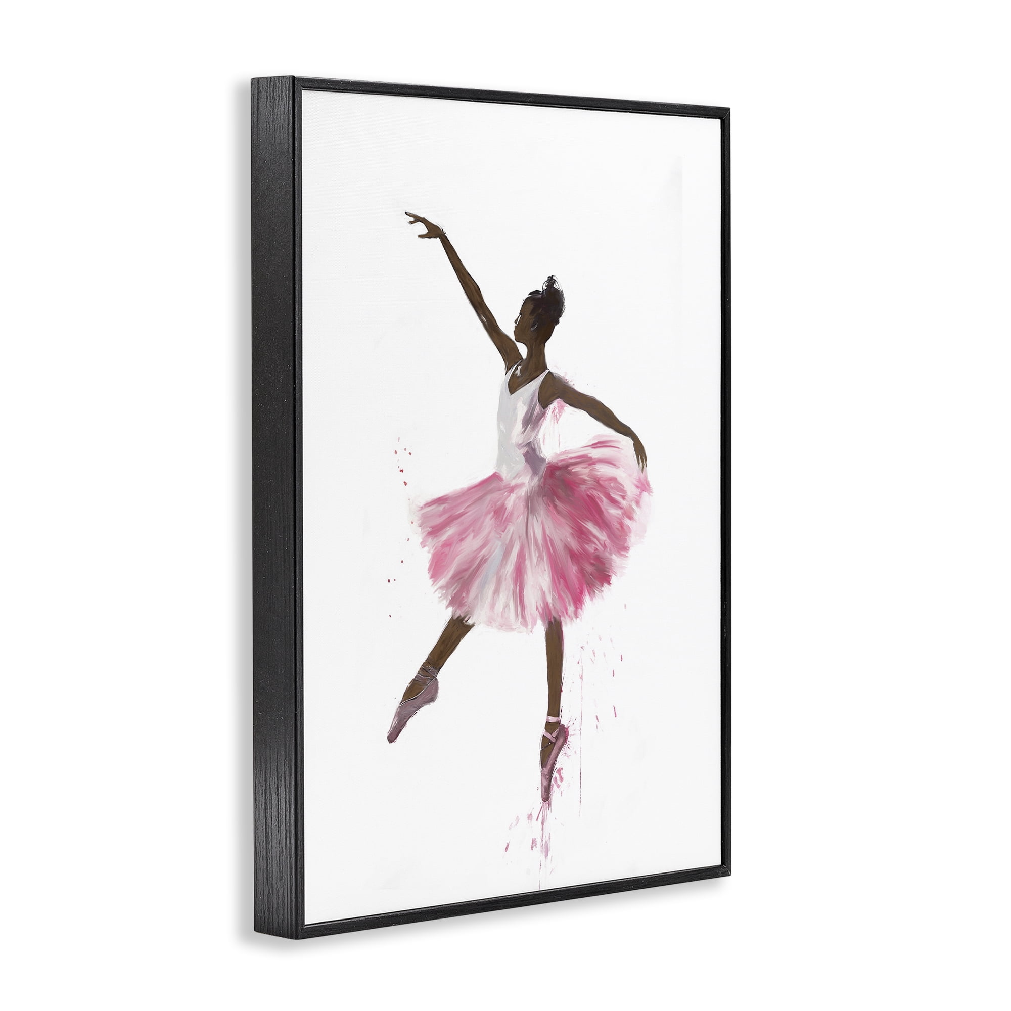 Stupell Industries Graceful Ballerina in Pink Novelty Painting Black Framed Art Print Wall Art, 16 x 24