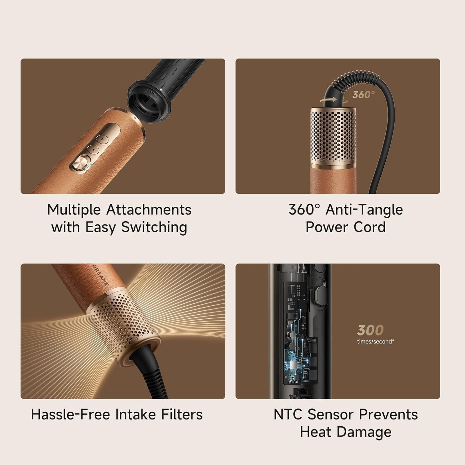 Dreame AirStyle Suite Hair Styler & High-Speed Dryer, 110,000 RPM Motor, 3 Essential Snap-On Attachments for Curling, Volumizing & Fast Dry, Frizz Control, Cool Shot, Luxury Leather Travel Bag