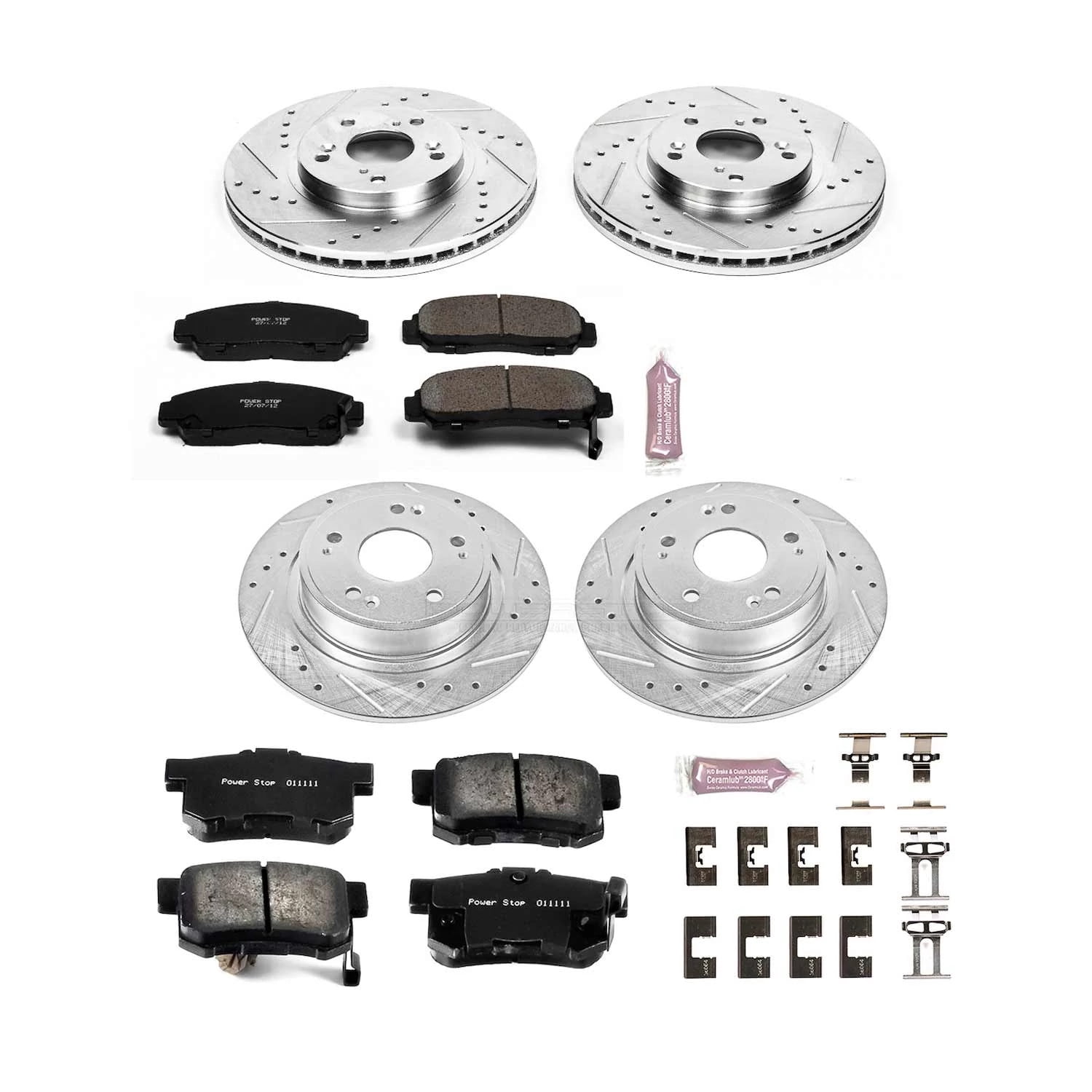 PowerStop Front and Rear Z23 Evolution Sport Carbon-Fiber Ceramic Brake Pad and Drilled & Slotted Rotor Kit Fits: HONDA Select Models K2743