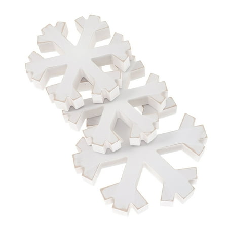 PENIKOKO 3pcs Small White Wooden Snowflake Ornaments Rustic Christmas Decorations for Holiday Tree and Home