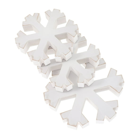 PENIKOKO 3pcs Small White Wooden Snowflake Ornaments Rustic Christmas Decorations for Holiday Tree and Home