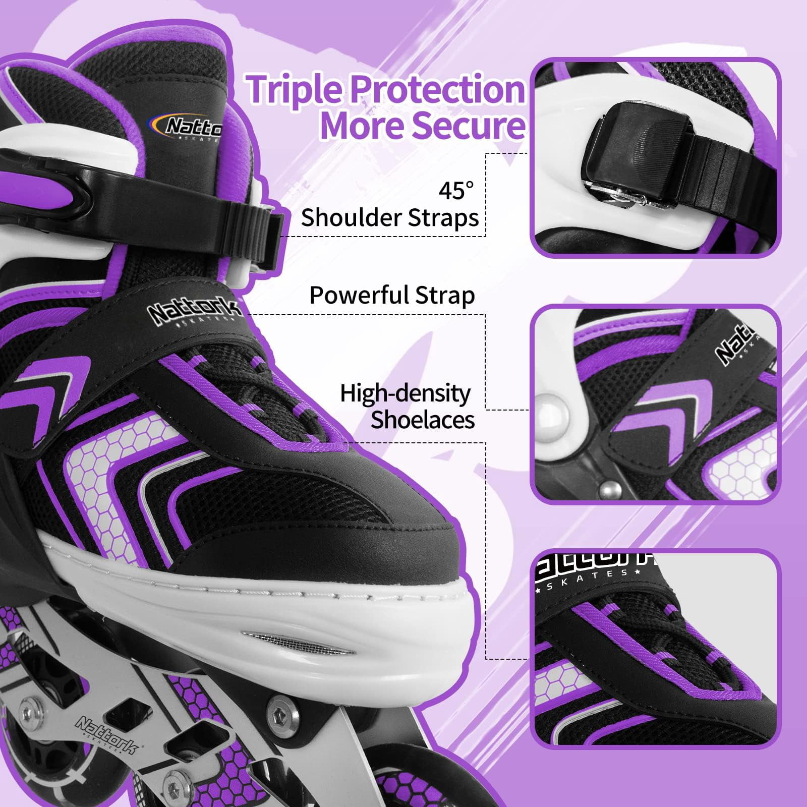 MammyGol Light Up Skates for Kids Girls Boys，Adjustable Inline Skates Youth Beginner Outdoor Purple 5-8