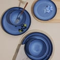 thumbnail image 4 of Blue Stoneware Dinnerware Set, 12 pcs Reactive Glaze Plates and Bowls Sets, Handmade Round Dishes Set for 4, Highly Chip and Crack Resistant Modern Plate Set, 4 of 6