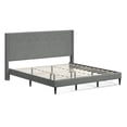 thumbnail image 2 of MCM Upholstered Platform Bed Frame / Nailhead Trim Button Tufted MCM Wingback / Mattress Foundation / No Box Spring Needed / Easy Assembly, Stone, King, 2 of 7
