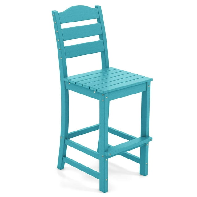 Costway Outdoor HDPE Bar Stool Patio Tall Chair Backrest Footrest All Weather Turquoise