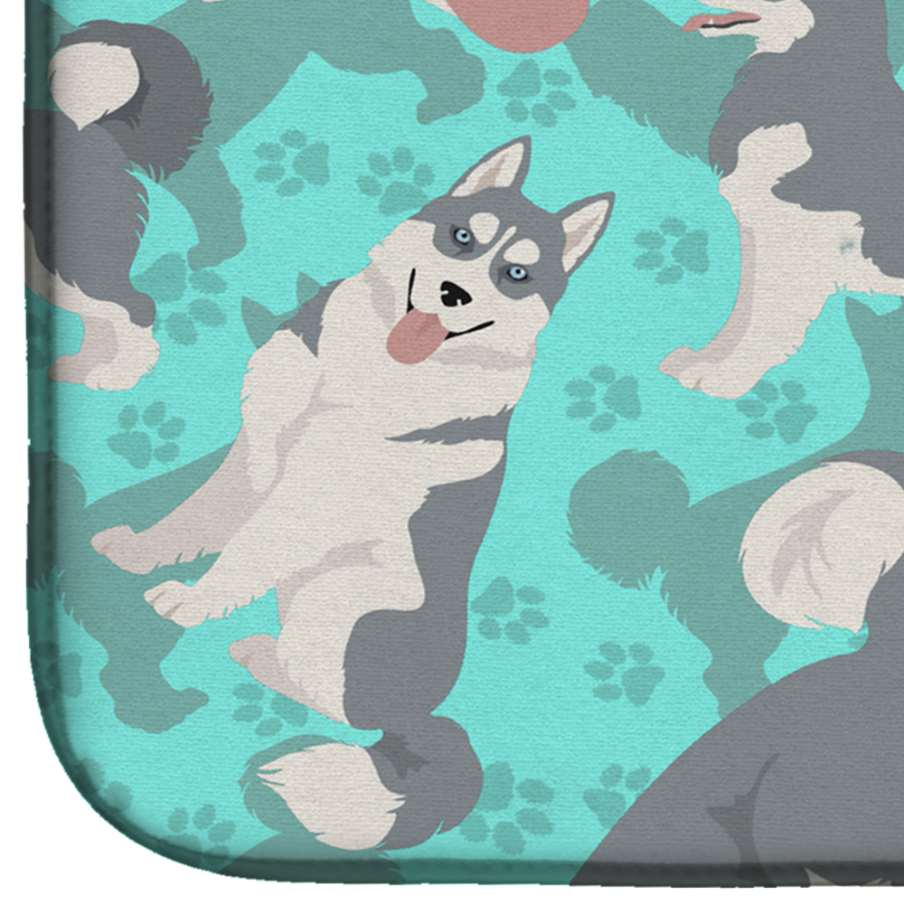 Grey Siberian Husky Dish Drying Mat 14 in x 21 in