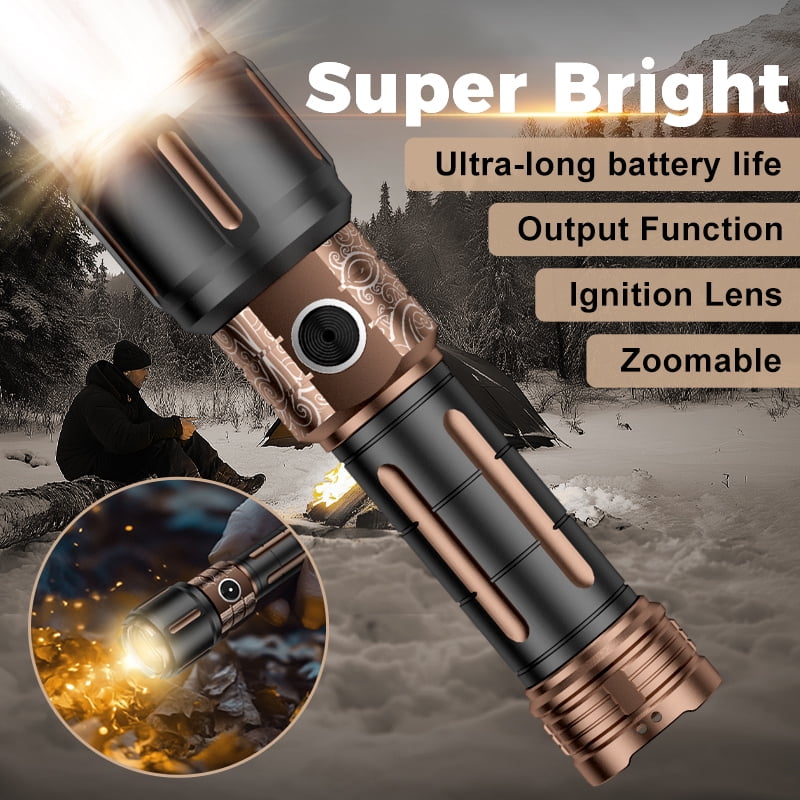 SKYFIRE New Model Flashlight - High Brightness - Rechargeable - Outdoor Flashlight - Extremely Bright, with six modes, equipped with a focusing lens, suitable for camping and outdoor activities