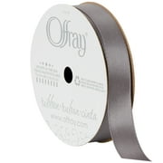 Offray Ribbon, Pewter Grey 5/8 inch Single Face Satin Polyester Ribbon, 18 feet