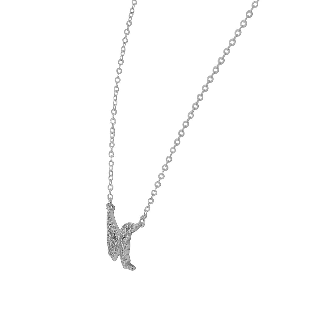 925 Sterling Silver White Clear CZ Butterfly Pendant Necklace, 18"