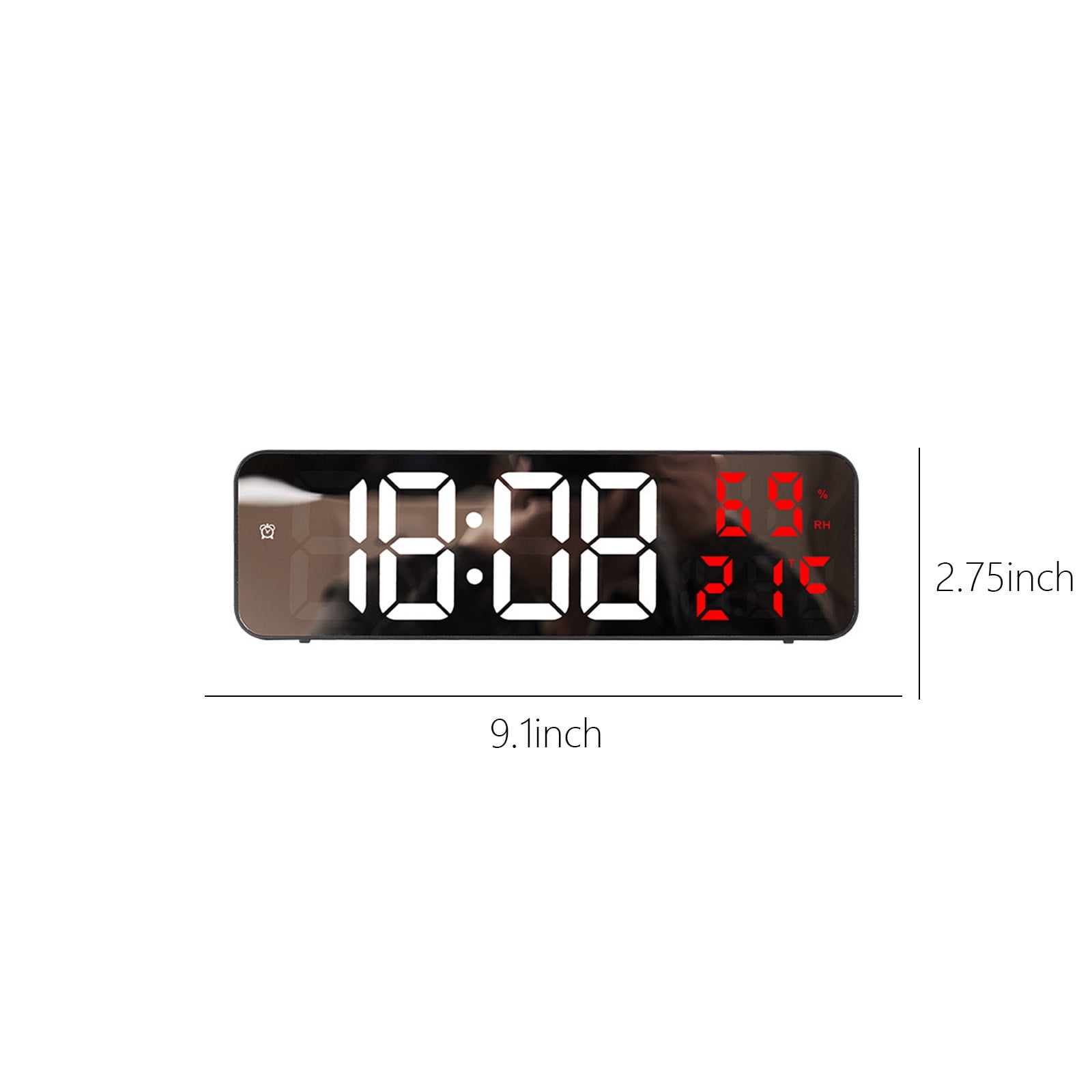 Iuhan LED Wall Clock, Large Digital Mirror Display with Temperature Date Humidity, Adjustable Brightness Alarm Clock for Home Office Bedroom Decor