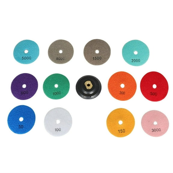 13 Packs of 4 Diamond Polishing Pads, 5/8-11 Backer Pad, 12Pcs Wet/Dry Polishing Pads Kits 50-8000 Grit Fit for Granite Marble Concrete Polishing