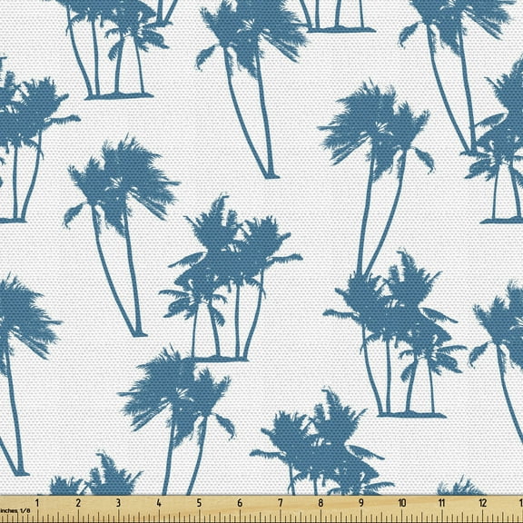 Palms Sofa Upholstery Fabric by the Yard, Monochromatic Hawaiian Themed Pattern with Exotic Trees Tropical Party, Decorative Fabric for DIY & Home Accents, 2 Yards, Dark Turquoise White by Ambesonne