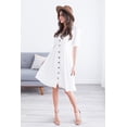 thumbnail image 2 of Wenseny A-line Dress for Women Button-down V-neck Short-sleeve Party Shirtwaist Dresses White L, 2 of 3