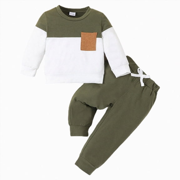 TOWED22 Newborn Baby Boy Clothes Set 2pcs Long Sleeve Top and Pants Suit Toddler Baby Fall Winter Clothes Size:2-3 Y,Color:Green