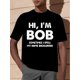 thumbnail image 1 of Camiseta de cuello redondo de Bob: manga corta, versátil, informal, ideal para el verano, corte holgado, cuello redondo, diseño estampado, prenda esencial de moda masculina., 1 of 6