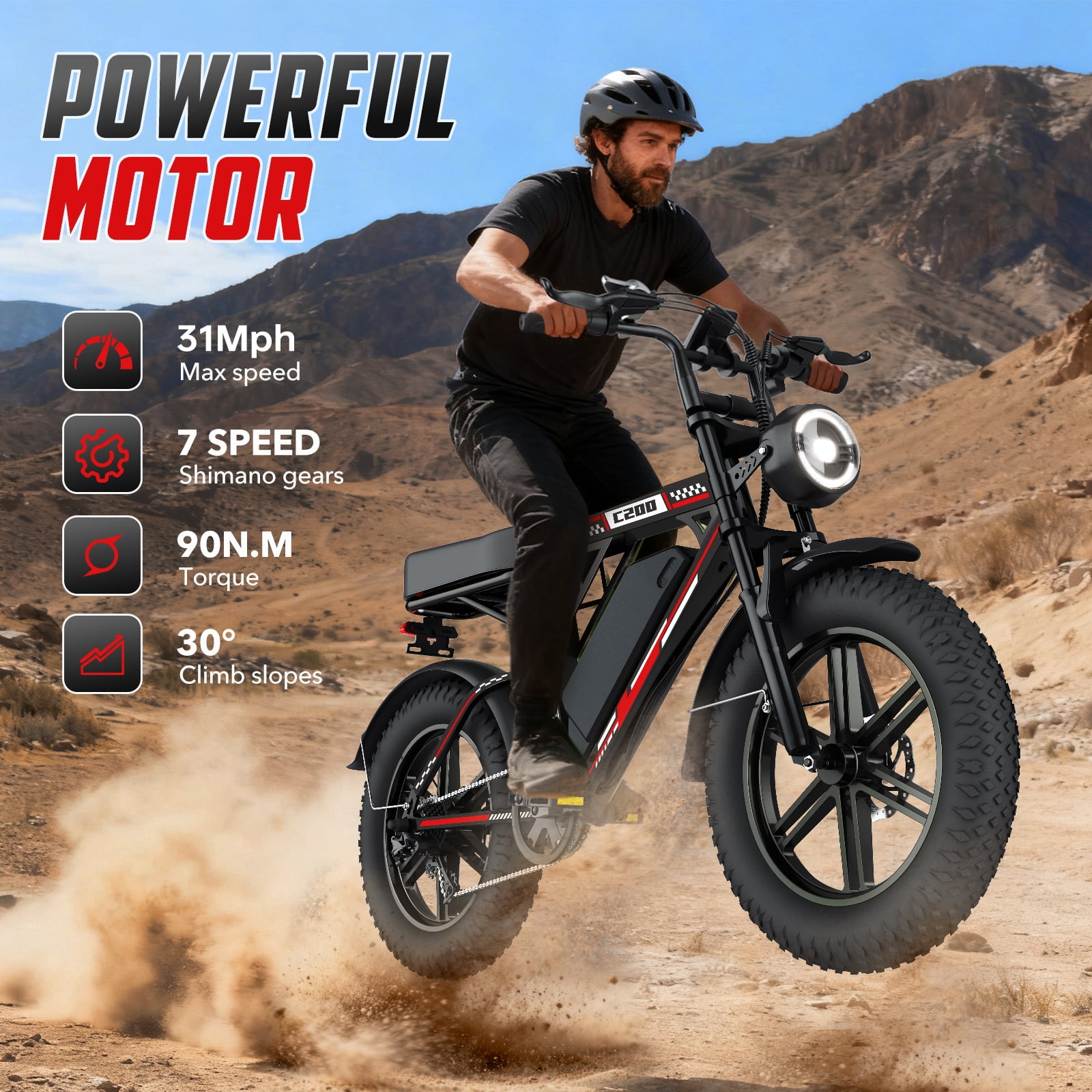 UL2849 Electric Bike for Adults, 1000W Motor, 20"x4" Fat Tire, 48V/17.5AH