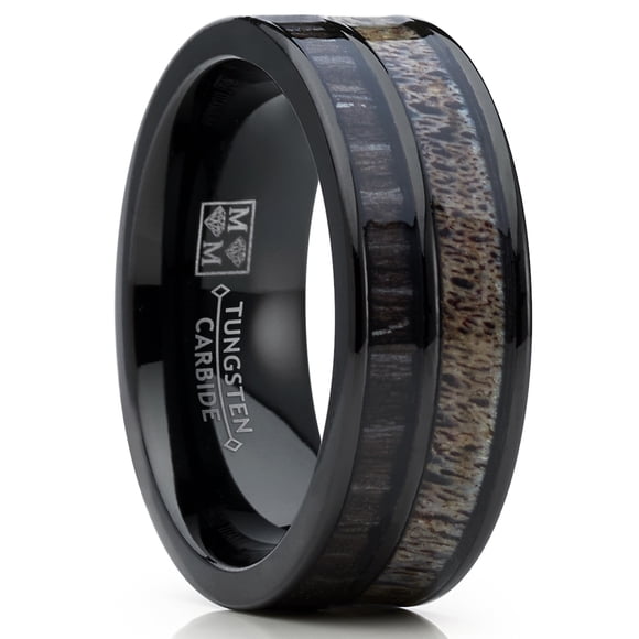 Men's Tungsten Ring Wedding Band Real Deer Antler Koa Wood Outdoor Hunting 8MM 11