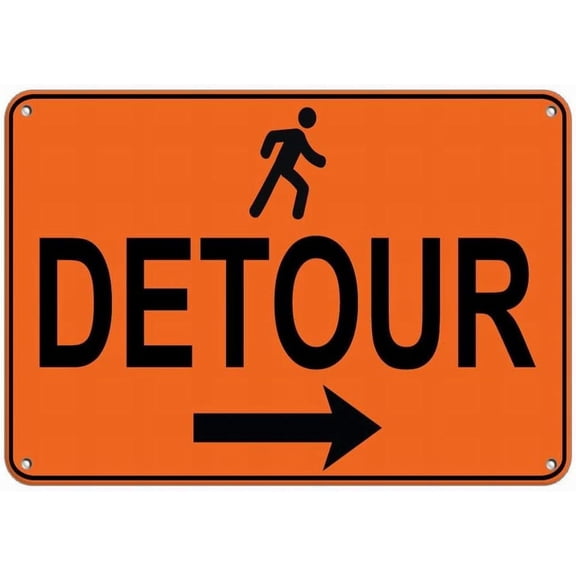 Safety Sign 8x12 Danger Sign Right Arrow Pedestrian Detour Traffic Sign Warning Caution Tin Signs Metal Outdoor Street Road Decor