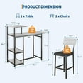 thumbnail image 3 of 3-Piece Dining Table Set for 2, Expandable Bar Table and Chairs Set, with Storage Shelves and Wine Rack, for Living Room, Apartment, Gray, 3 of 9