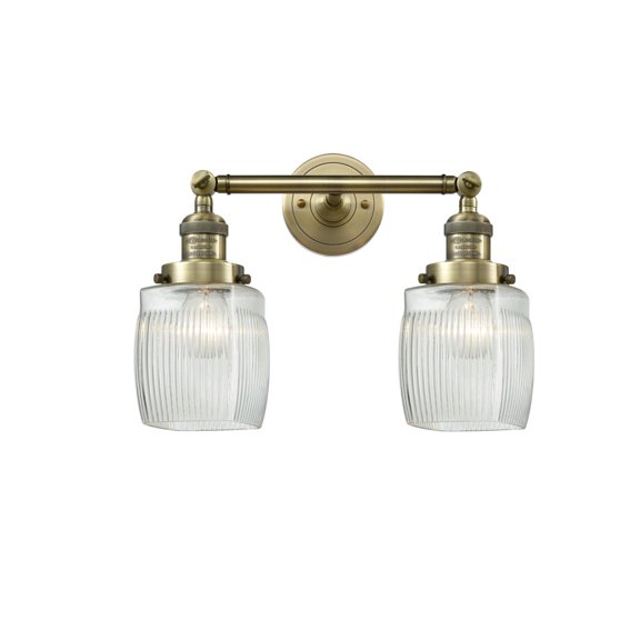 Innovations 208-AB-G302-LED Colton 2 Light Bath Vanity Light part of the Franklin Restoration Collection, Antique Brass
