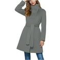 thumbnail image 3 of Zedker Trench Coat Womens Pea Coats for Women Thicken Wool Single Breasted Mid-Long Thicken Wool Trench Coat with Belt Gray M, 3 of 9