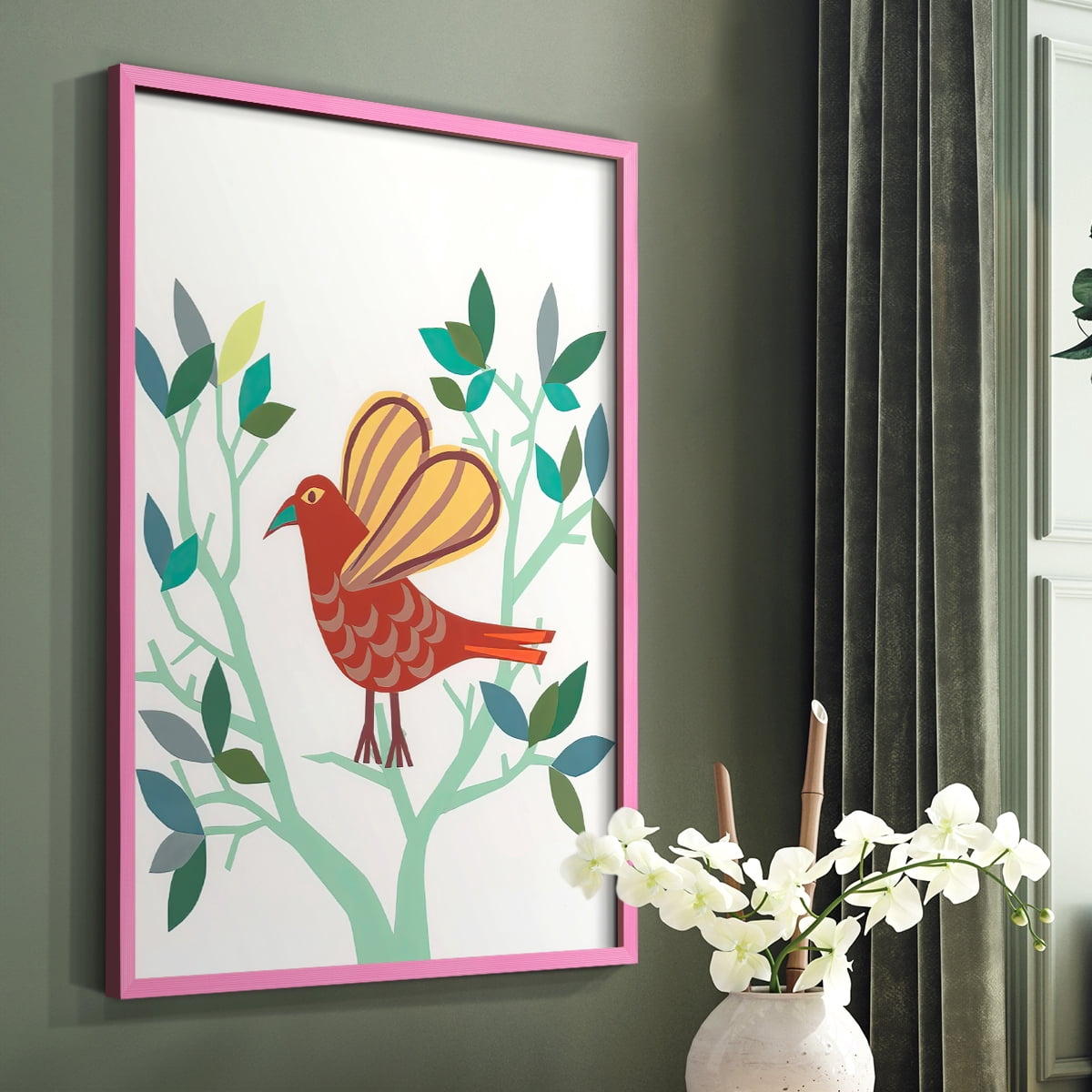 Whitty Bird I Framed Print in Pink Solid Wood 11 x 14 Framed Print
