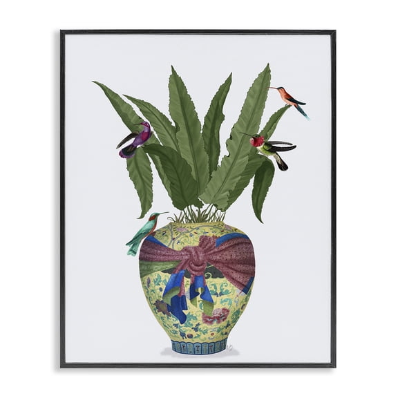 Stupell Industries Glam Traditional Birds on Planter Black Framed Giclee Art, 11 x 14, by Fab Funky
