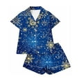 thumbnail image 6 of asdoklhq Silk Pajamas for Women Set Women Christmas Printed Stand Up Collar Pocket Short Sleeved Top Shorts Home Wear Pajama Set Blue 2X, 6 of 7