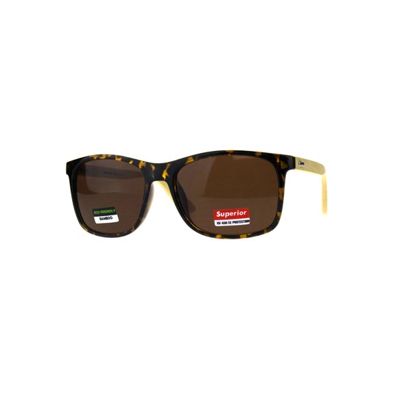 Mens Bamboo Wood Arm Plastic Horn Rim Hipster Sunglasses Tortoise Brown